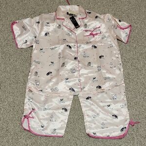 Robert Louis Pink Satin Pajamas With All Over Dog Print. Women's Large. New